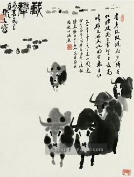 Wu zuoren Team von Rindern alte China Tinte Ölgemälde